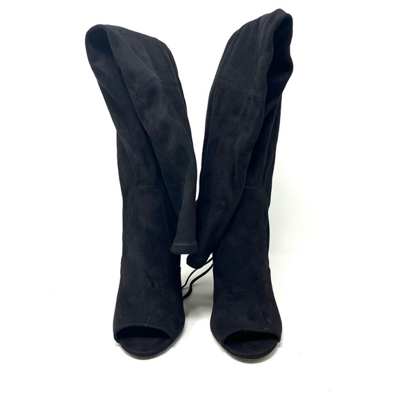 Steve Madden Elliana Peep Toe Over the Knee Boot Heel Black Faux Suede Size 8M - Picture 4 of 11